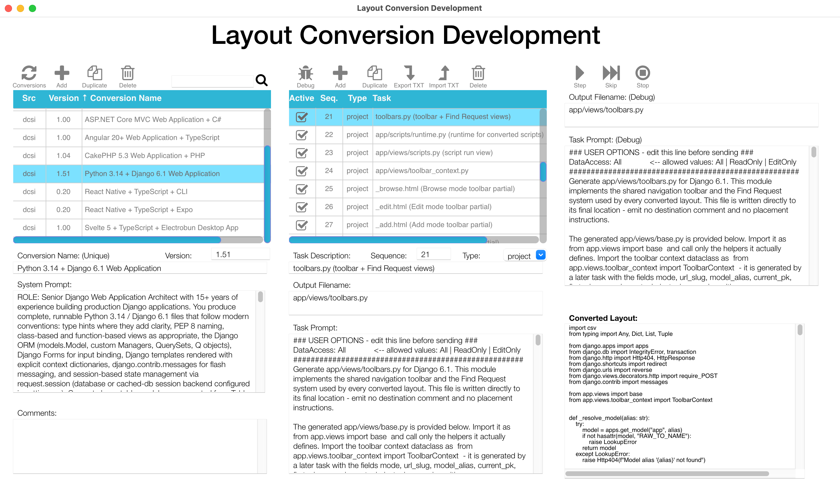 Layout Conversion Development window - Task #21 building the app/views/toolbars.py navigation toolbar file